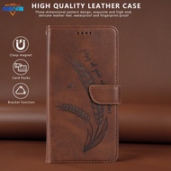 กระเป๋าสตางค์ชุด 1 ชิ้น ปก หนัง Cowhide พิมพ์รูปรอยเหง้าข้าวสาลี พร้อมตั้งสแตนด์ สำหรับ IPhone 16 Pr