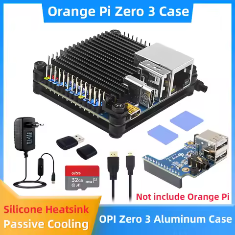 Orange Pi Zero 3 Case Aluminum Alloy Shell Passive Cooing CPU RAM Silicone Heat Sinks Optional Power