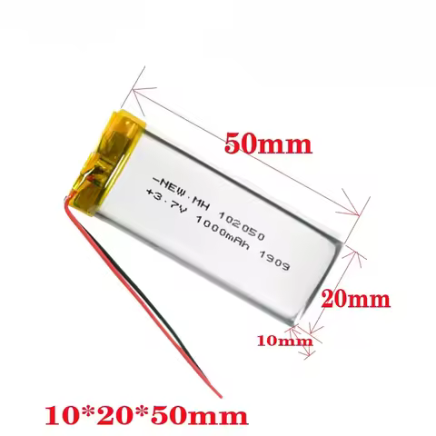 3.7V 1000mAh 102050 Li-Po Battery Rechargeable Polymer Lithium Battery for Bluetooth Speaker, Power 
