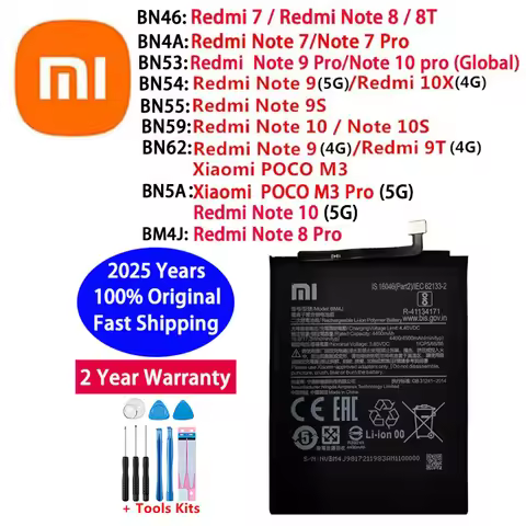 Original BM4J BN46 BN5A BN53 BN54 BN55 BN59 BN62 Battery For Xiaomi Redmi Note 7 9T 10X POCO M3 8 8T