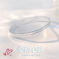 Sterling Silver Heartbeat Fashionable Qixi Valentine's Day Open Simple999Gift Bracelet Pure Silver B
