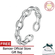 BAMOER Nhẫn Có Thể Điều Chỉnh Dây Xích Kim Loại Bằng Bạc Sterling 925 Cho Nữ Nhẫn Dây Xích Khóa Thời