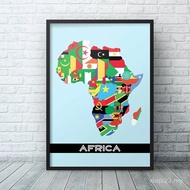 Africa Flag Map Minimalist Contemporary Art Canvas Poster Painting Map of Africa Wall Picture Print 