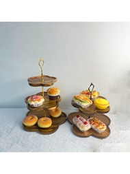 Đế bánh bằng gỗ Paulownia hình hoa, nhỏ 2 tầng, lớn 2 tầng, đĩa đựng bánh/tráng miệng/trái cây 3 tần
