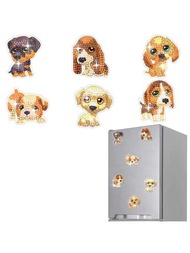 6入組厚款卡通寶石畫磁鐵套件diy手工藝品,適用於冰箱和郵箱裝飾,鑽石藝術禮物,可愛的小狗圖案,尺寸：5.5厘米*6.5厘米/2.16英寸*2.55英寸