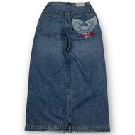 JNCO กางเกงยีนส์ขากว้างของผู้ชายฮิปฮอป Y2K งานปักคุณภาพสูงฮาราจูกุกางเกงยีนส์สตรีทแวร์สวยงามกางเกงขา