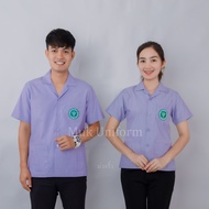 เสื้อกาวน์ม่วงริ้ว ม่วง-ขาว คอปก แขนสั้น  ตรากระทรวงสาธารณสุข มุกยูนิฟอร์ม Muk uniform
