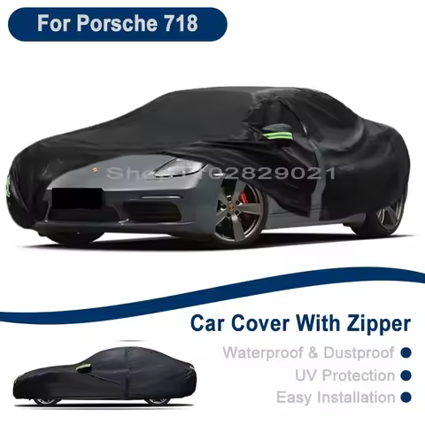 Outdoor Full Vehicle Cover For Porsche 718 - Side Zipper Design, Waterproof Dustproof Sun Protection