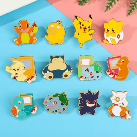 Pokemon Metal Pin Psyduck Pikachu Squirtle Snorlax Brooches Ornaments Gengar Badge Pins Cute Brooche