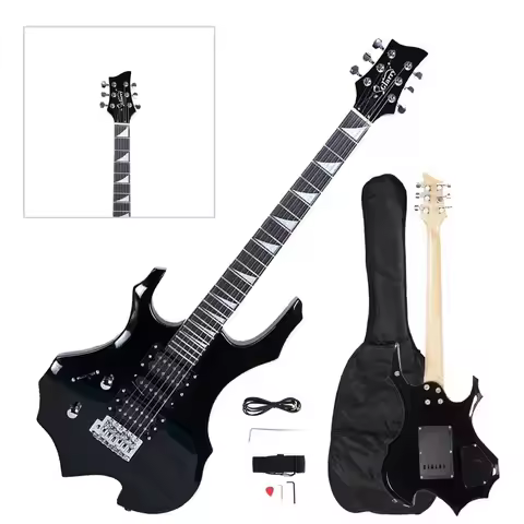 Black GP Left-Handed Electric Guitar with Bag Strap Tools
