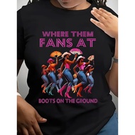 Plus Size, Women's Plus Size Western Cowgirl T-Shirt - Boots On The Ground Dance Design with Cowgirl