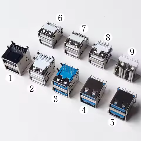5PCS Dual USB 2.0 USB 3.0 Jack 90/180 Degree Computer Tail Connector Female USB Connector Socket For