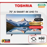 TOSHRIA Smart TV 4K Android 14  | WiFi Bluetooth | 32-75 Inch HDMI USB Antenna | 8years local warran