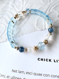 療癒系能量 高冰藍托帕手排 藍針晶 魔鬼海藍寶