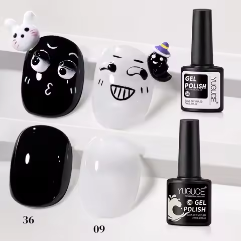 Black/Transparent White Gel Nail Polish Set, 2-pack, removable UV LED gel nail polish, long-lasting 