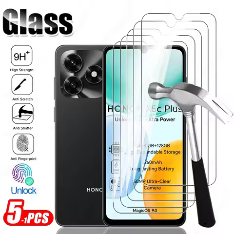 5-1Pcs Clear Crystal Tempered Glass For Honor X5c Plus 4G Protect Glass Honar Honer HonorX5c X 5c X5
