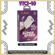 V-GeN VTC2-40 45W Dual Port USB-A & Type C Super VOOC Travel Charger Super Fast Charging QC3.0 FREE 