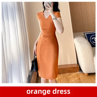 Professional Orange Folded Design Summer Workwear Dress Formal Receptionist Uniform Womens Dress Pol