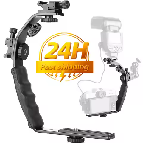 Camera L Bracket Mount Video Grip L-Bracket Dual Flash Cold Shoe Mount 1/4 inch Tripod Screw, Heavy 