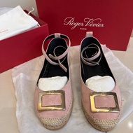 Roger Vivier RV平底草編鞋 麂皮粉色