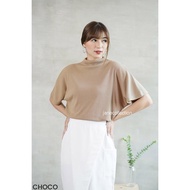 Blouse Coklat Tua Wanita Knit Rajut Oversize Echa Turtleneck Top Choco