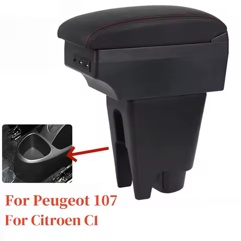 Storage Box with USB LED For Peugeot 107 Citroen C1 Toyota Aygo BJ BYD F0 Car Armrest Box Leather Ar