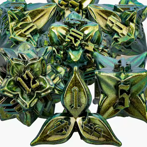 D+D Retro Green Dnd Metal Polyhedral RPG Dice Set For Dungeon and Dragon Pathfinder Role Playing Gam