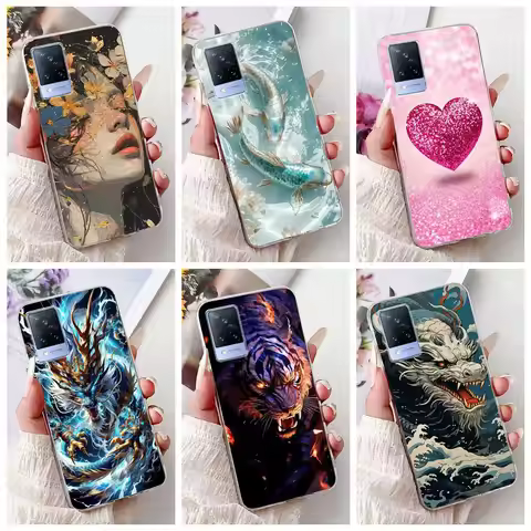 For Vivo V21 Case V2066 V2108 V2150 V 21 5G Cover Luxury Dragon Cartoon Soft Silicone Slim Phone Cas