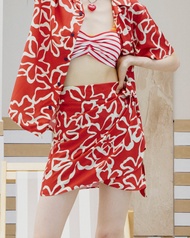 Sue.loveseveryday Summer Spice Mini Wrap Skirt - กระโปรงฟรีไซส์ลายดอกไม้สีแดง