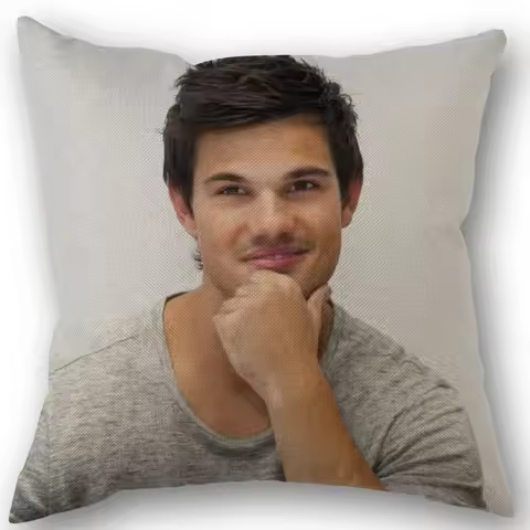 Nice Custom Taylor Lautner Pillowcase Cotton Linen Fabric Square Zipper Pillowcase 45X45cm Wedding D
