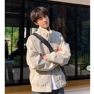 ARTSMAN Bomber Jacket Men Solid Color Retro Short Stand Collar Jacket Jacket