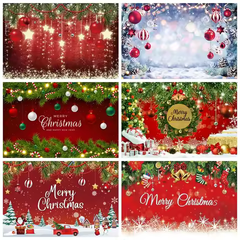 Merry Christmas Backdrop Winter Snowflake Shining Bokeh Glitter Star New Year Red Xmas Ball Kids Por