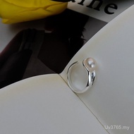 Ring Design Female Cool Style Open Trendy Index Finger High-End Feel inss925 Pearl Ring Niche Sterli