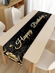 1入組黑色金色生日桌布桌子旗,長方桌布完美裝飾用品生日派對