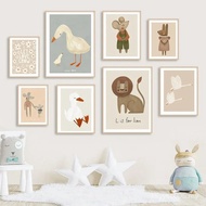 Baby Cute Rabbit Bird Geese Leopard Dog Nursery Wall Art Canvas Painting Nordic Posters And Prints P