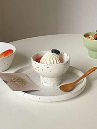 冰淇淋碗美術陶瓷黑白灑墨甜點高碗優格水果杯1個