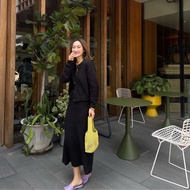 HUSTER SET Knit Fabric Blouse + Skirt