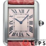 卡地亞 Tank Solo SM 女士腕錶，粉紅色，W5200000，不鏽鋼/皮革錶帶，粉紅色，拋光，成色極佳 [二手]