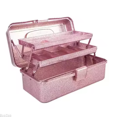 3-layer Foldable Hand-held Storage Box All-glitter Beauty Cosmetics Prop Boxes with Handle Large-cap
