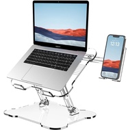 Laptop Stand for Desk, 2023 Upgraded Acrylic Laptop Stand with Phone Holder, Adjustable Laptop Riser, Foldable White Computer Stand,Compatible with 10 to 15.6 Inches Laptops