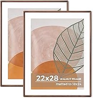 Axeman 22x28 Picture Frame Set of 2 - Solid Walnut Frame Matted to 18x24 - Rounded Corner Photo Fram