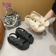 YOTO Casual Sandals For Women Cross Strap With Buckle Comfort Platform Sandals