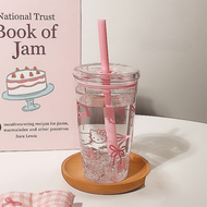 LAMBOGILEE Sanrio Cốc cà phê Hello Kitty Trong suốt Màu hồng Bình nước Di động có nắp Ly có ống hút