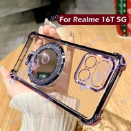 Realme 16T 5G Four Corner Plating Transparent Phone Case With Glitter Bracket For realme 16T Realme1