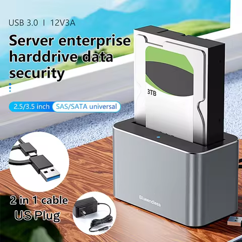 Hard Drive Dock 5Gbps USB3.0 to SATA/SAS External Hard Drive Docking Station 20TB for 2.5/3.5 inch S