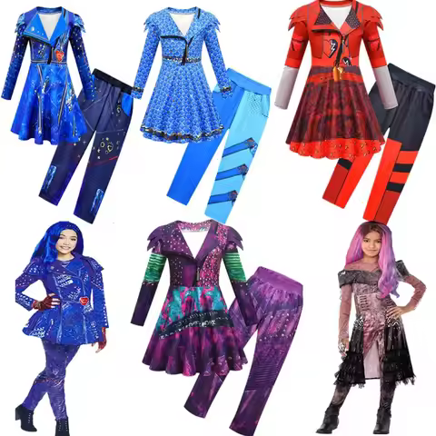HAni 2025 Kids D-Descendants 3 Mal Cosplay Costume Girls Evie Children Fantasia Christmas Clothes Wi