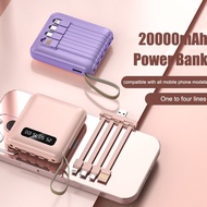 Portable 20000mAh Power Bank With 4 Wires LED Flashlight Digital Display Mini PowerBank Fast Charging