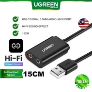 UGREEN 15CM USB Audio Adapter External Stereo Sound Card AUX 3.5mm Headphone Microphone Jack PC Lapt