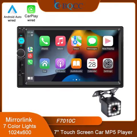 BQCC 7" 2 Din/1 Din MP5 Car Player Mirrorlink FM Car Radio Colorful lights Wired Android AUTO/CarPla