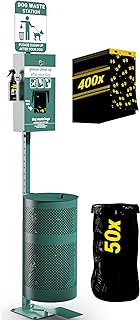 Flash Furniture Kessler Pet Waste Station with Glow in The Dark Sign, Pull Out Bag Dispenser, Sanitizer Bottle, Pedal Trash Can - Includes 400 Bags &amp; 50 Can Liners